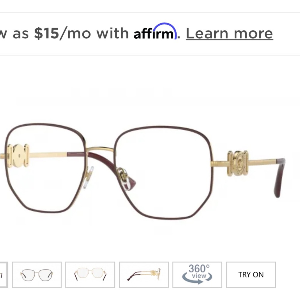Versace Gold and Burgundy Eyeglasses